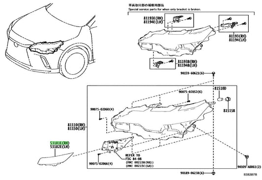 HEADLAMP LOWER COVER RX 2023-2025 RH 52711-0E190 GARNISH FR BUMPER 52711-48100
